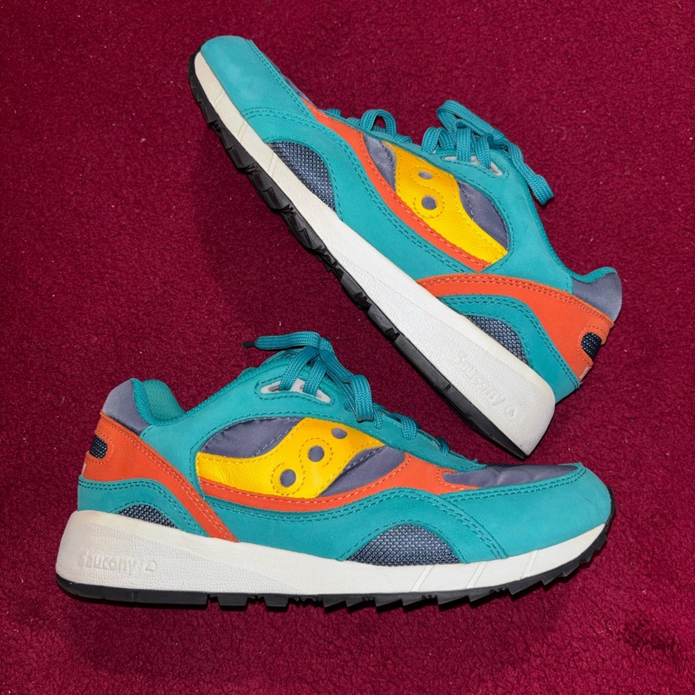 Saucony Teal Yellow Orange Retro Runner Sneakers